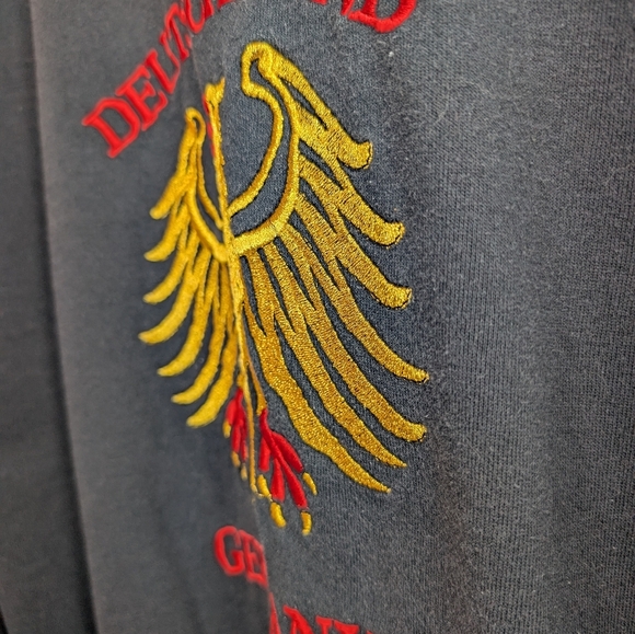 Vintage Deutschland Germany Black Crew Neck Sweater XXL Embroidered Emblem - Picture 5 of 8